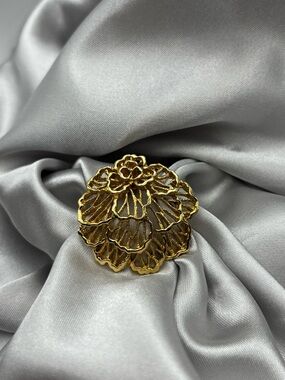 MCM Textured Gold Tone Openwork Floral Scarf Clip Slide